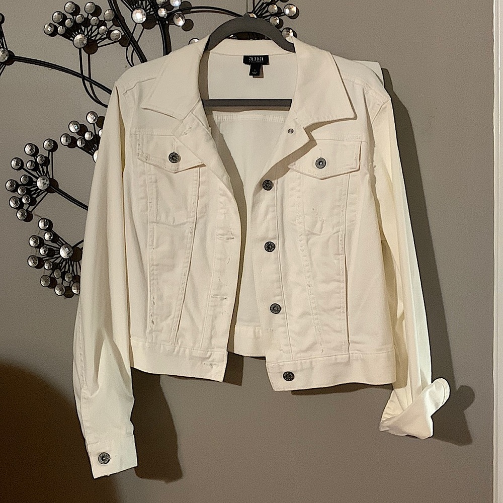 New white distressed denim jacket size L